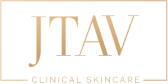 Logo of jtav clinical skincare featuring stylized white text on a dark green background.