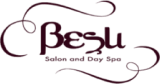 Logo of beslu in cursive font with the tagline "solar road four spa" beneath, all in white against a dark green background.