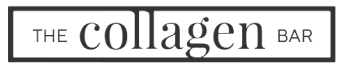 Logo of "the collagen bar" in white serif font on a dark green background with a minimalist, modern design.