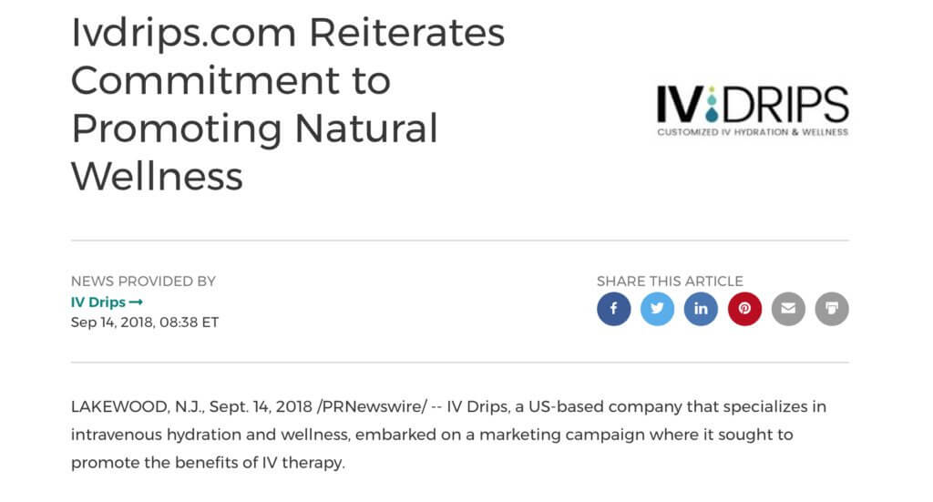 Screenshot of the article titled: Ivdrips.com Reiterates Commitment to Promoting Natural Wellness
